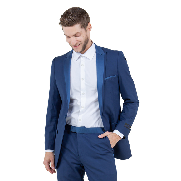 Slim Fit 2pc Tuxedo w/ Satin Peak Lapel by Bryan Michaels, Cobalt - Picture 3 of 4